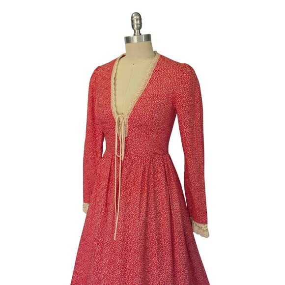 Gunne Sax Red Floral Corset Maxi Dress Size 9 Vintage 70s Prairie Lace Up - Picture 6 of 12